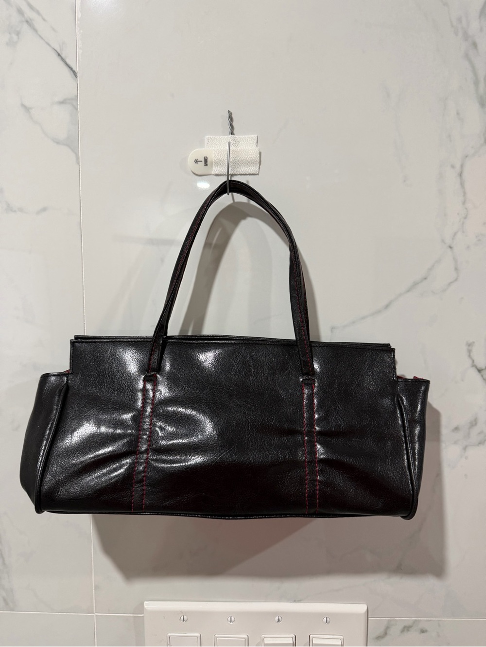 Victoria's Secret Black Shoulder Bag with Red Stitching